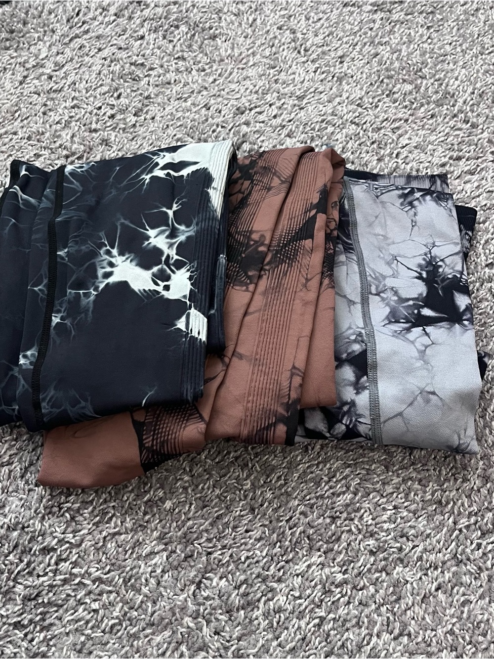 Marble Print Leggings Trio - Black, Brown & Gray